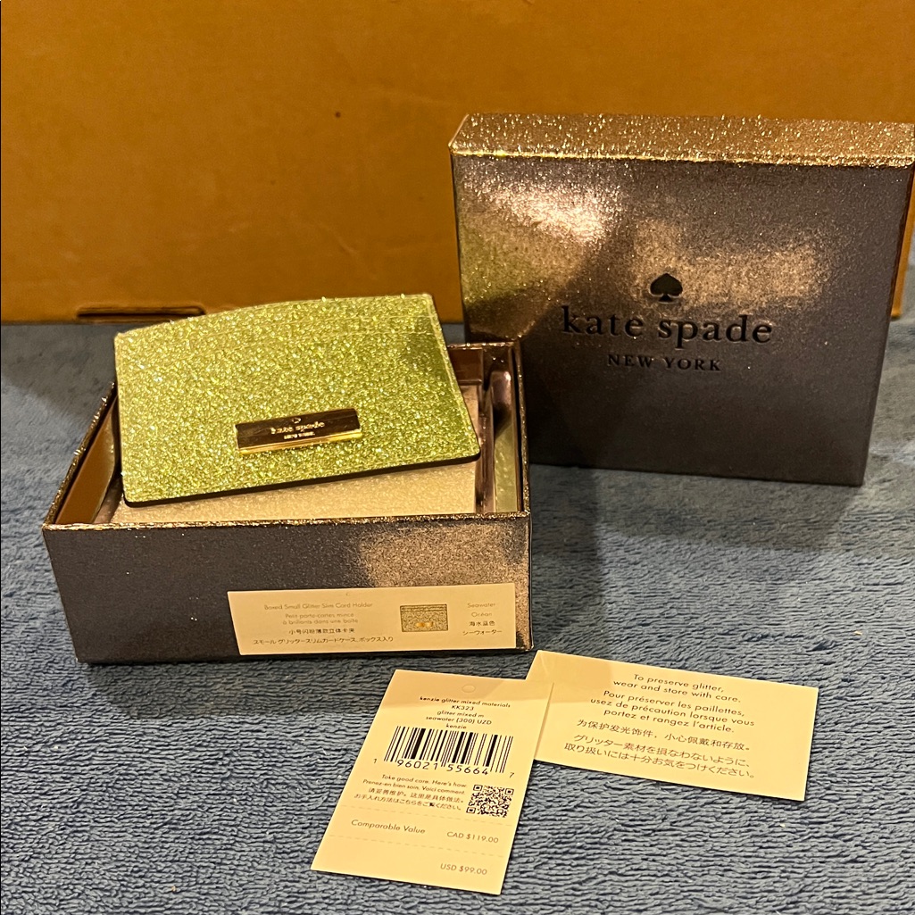 Kate Spade Glitter Card Holder  Green And Gold